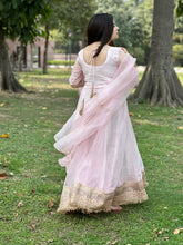 Partywear baby pink organza anarkali